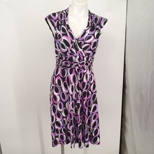 Sandra Darren sz 10 geometric sleeveless rouched midi dress